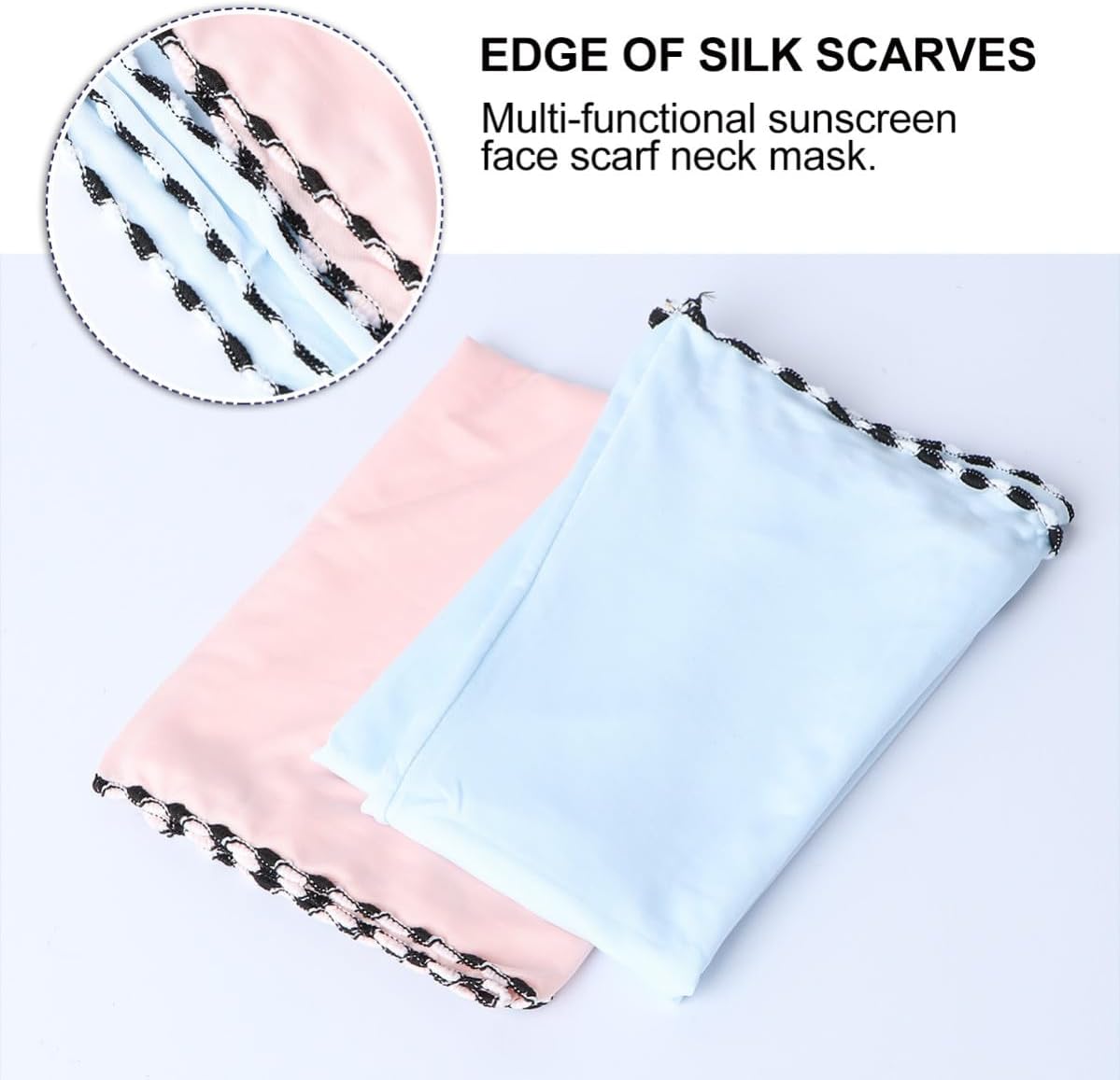 BESPORTBLE 2pcs Summer Neck Protector Ice Silk Scarves with Black Edging, Breathable and Comfortable Face and Neck Veils for Women, for Outdoor Sports and Riding
