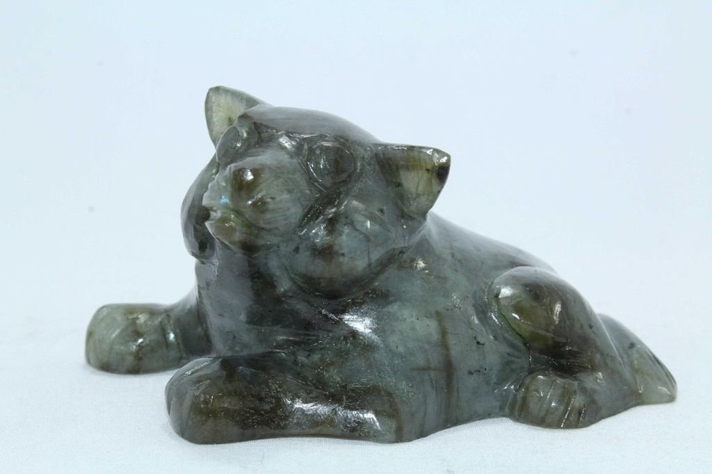 Figurine chat en labradorite naturelle décoration bureau et salon bien-être à la maison