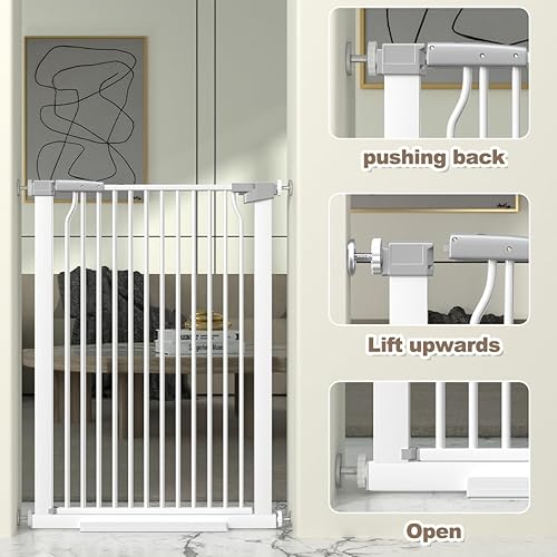 Miniatura 4 de Puerta de metal extra alta segura para mascotas y bebés de 41 pulgadas para puerta, puerta ancha montada a presión para niños con kit de expansión,