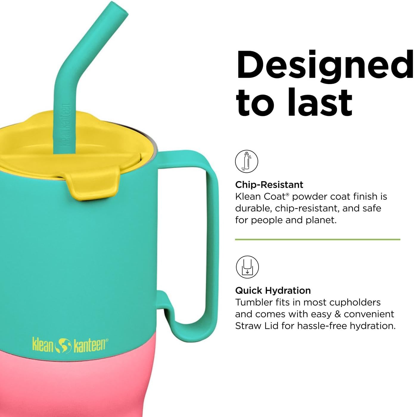 Klean Kanteen Rise Insulated Tumbler - Reusable Tumbler for Quick Hydration - Recycled Stainless Steel - Insulated - Dishwasher-Safe - BPA-Free - Straw Lid - 36 oz - Turquoise Kaleidoscope - Image 4