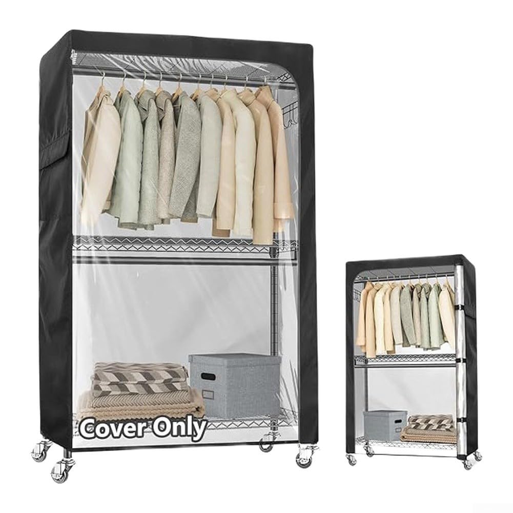 Dustproof Clothes Rail Cover, 210D Heavy Duty Garment Clothes Storage Bag Wardrobe Hanging Protector Rack Organizer With Zipper(48x24x72inch)