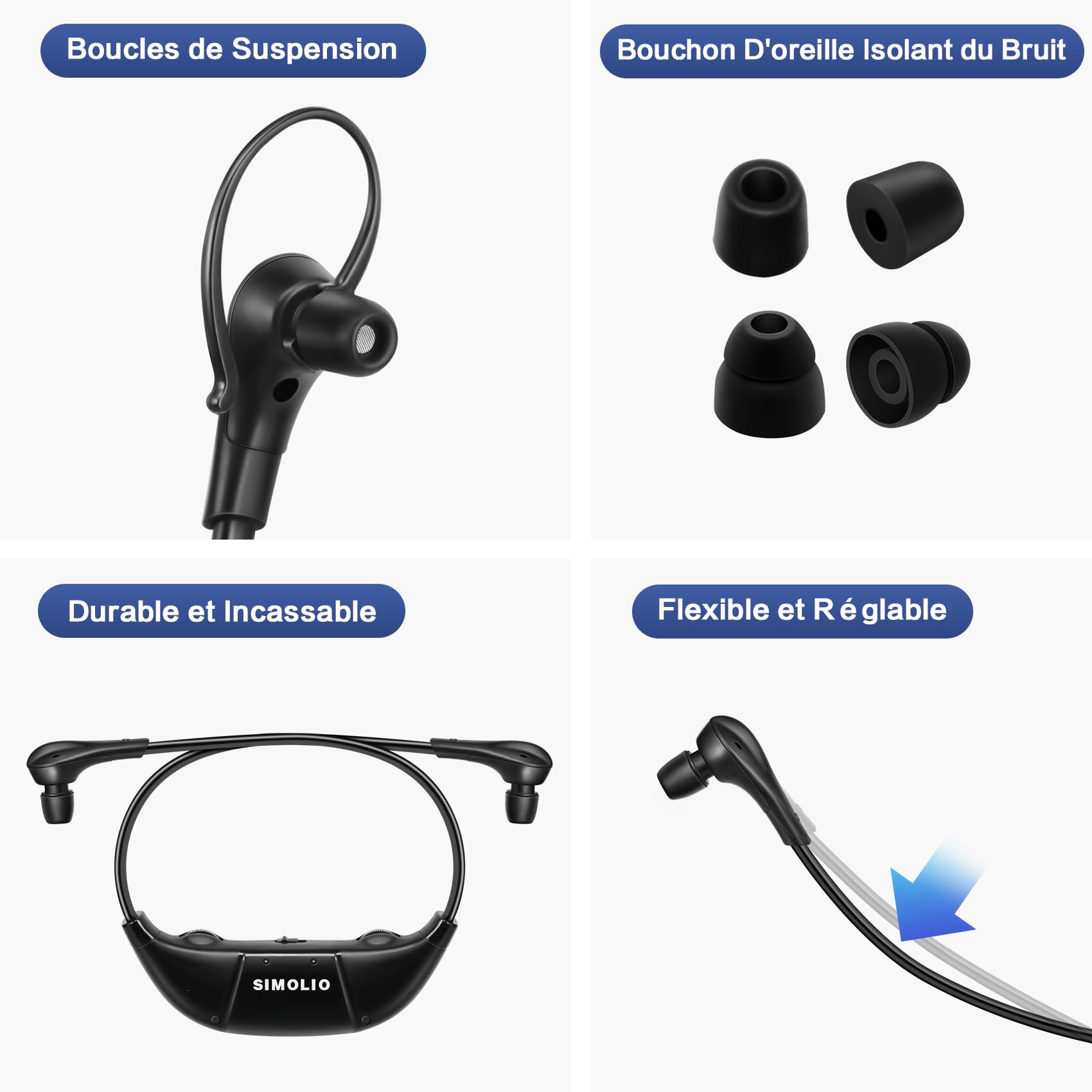 SIMOLIO Double Casque TV sans Fil pour Séniors, Infrarouge, 3 Préréglages de Tonalité, Volume Séparé, 15 Heures Batterie, Son Ambiant, Combiné émetteur/Chargeur, Compatible avec la Plupart des TVs