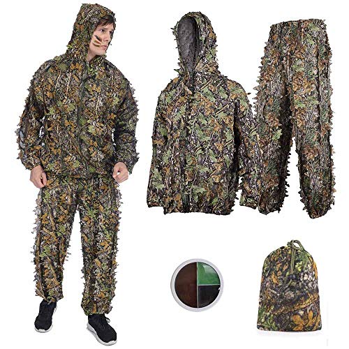 SMZCTYI Ghillie Suit 3D Leafy Woodland Camouflage Clothing, Lightweight Breathable Hooded Apparel for Jungle Hunting, Shooting, Airsoft, Hallowee