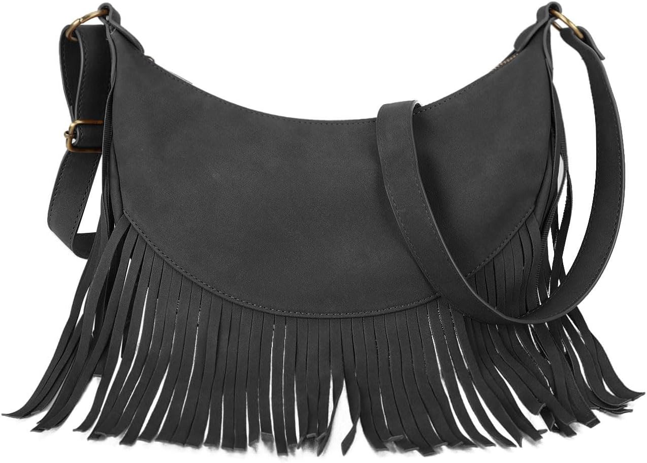 GLITZALL Boho Fringe Purse Crossbody Small Western Hobo Bags for Women Vegan Suede Country Purse | Fit Pad mini, Long Wallet, Lightweight