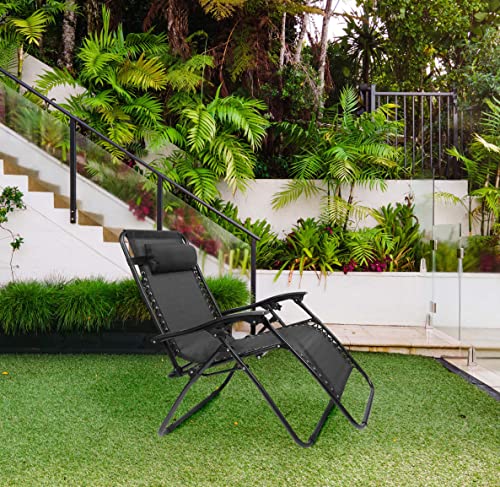 thesecrethome.es - Silla Tumbona con Reposabrazos Plegable - Hamaca Multiposiciones de Metal con Cojín Reposacabezas - Ideal para Playa, Jardín, Terraza (Negro) - imagen 2