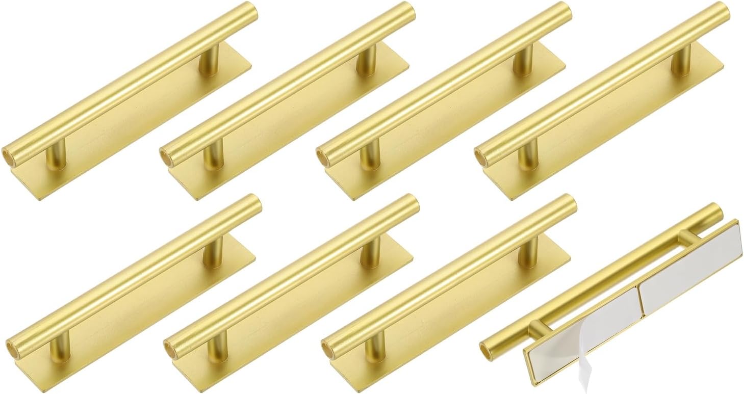 uxcell 8 Pack Self-Stick Push Pull Helper, 6 Inch Plastic Adhesive Cabinet Handles Round Stick-on Handle for Kitchen Cabinet Window Sliding Closet Door Wardrobe(Gold)