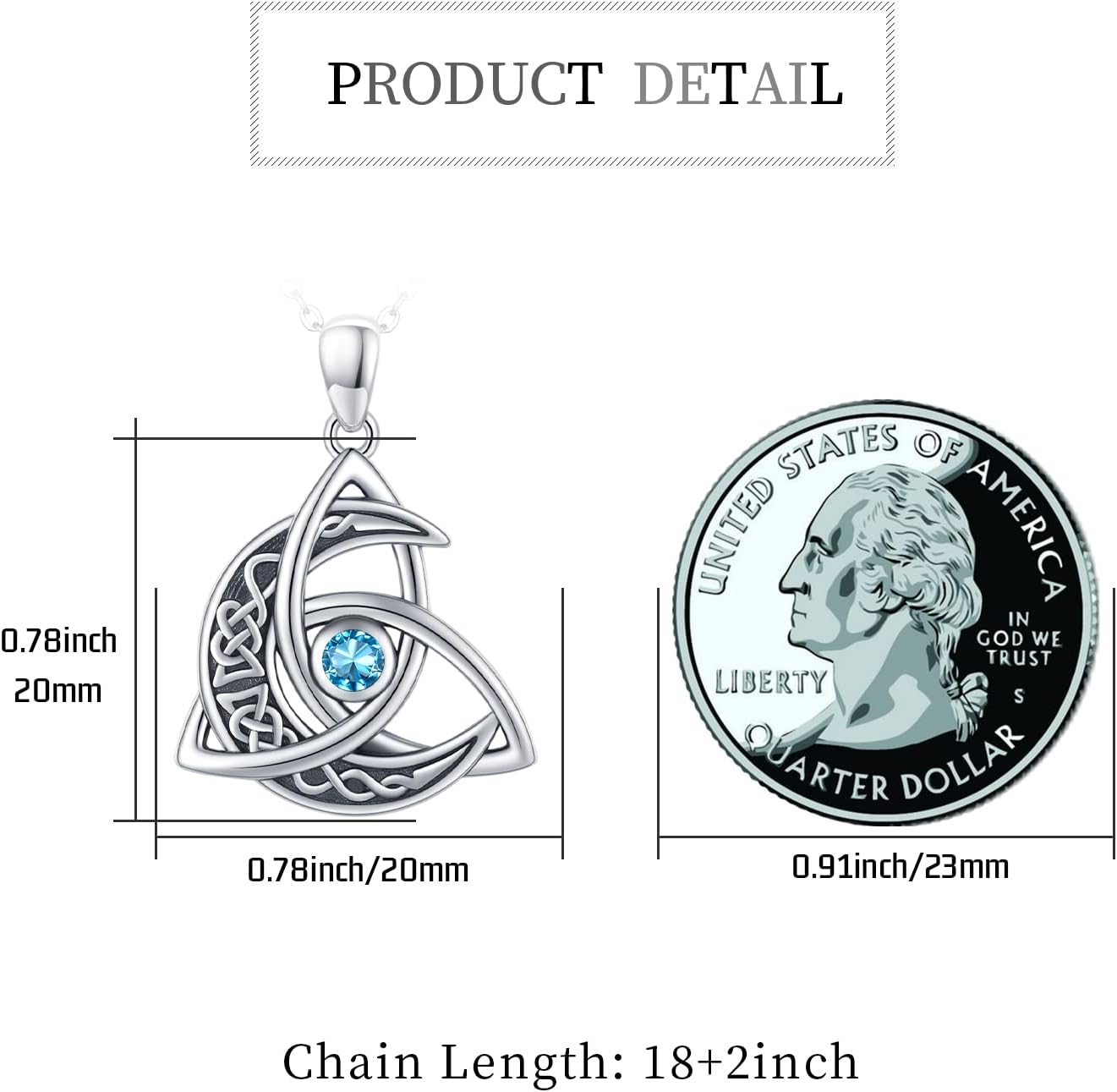 Celtic Moon Necklace 925 Sterling Silver Celtic Knot Trinity Pendant Necklace Birthstone Necklace Irish Jewelry Gifts for Women Girls Daughter Mother Birthday Christmas