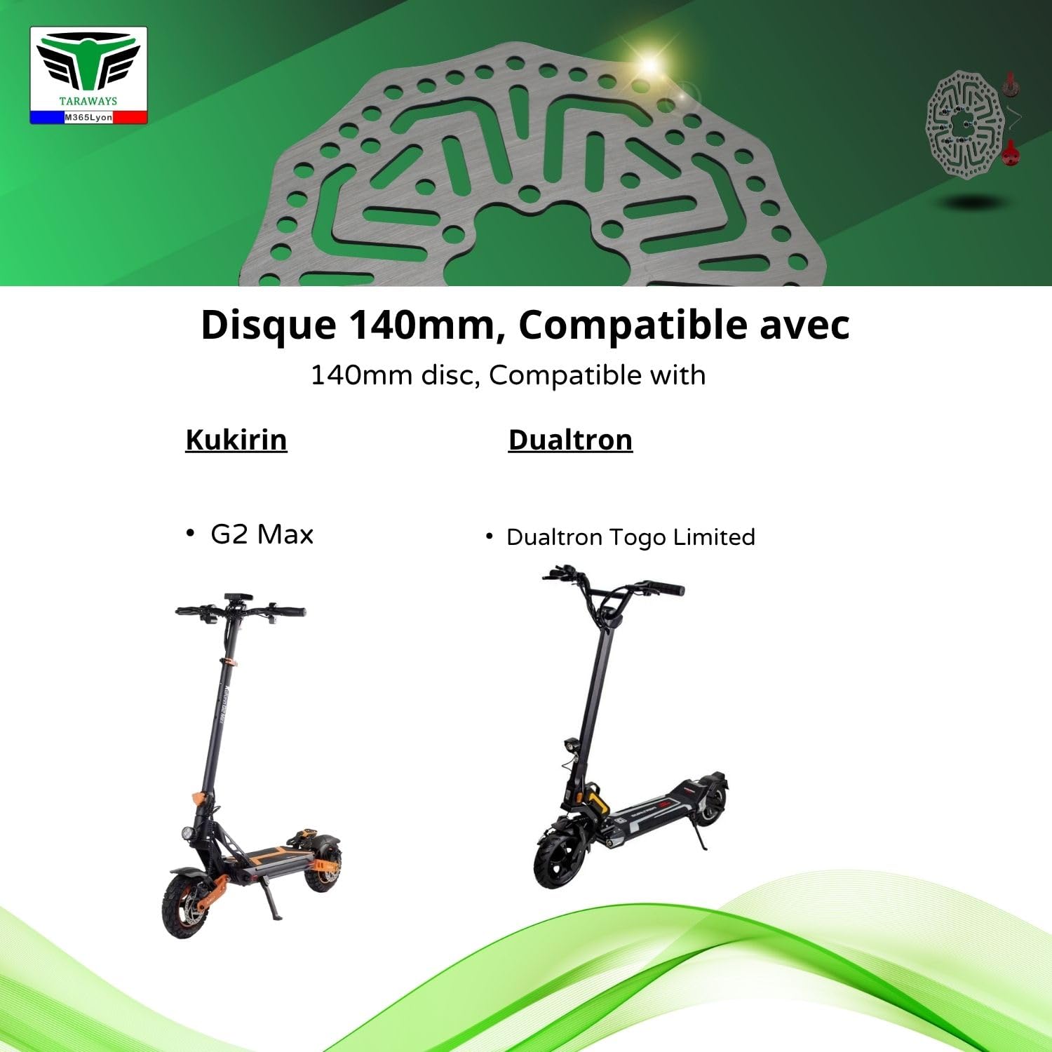 M365Lyon - Disco freno 140 mm compatibile con monopattino elettrico Kukirin G2 pro