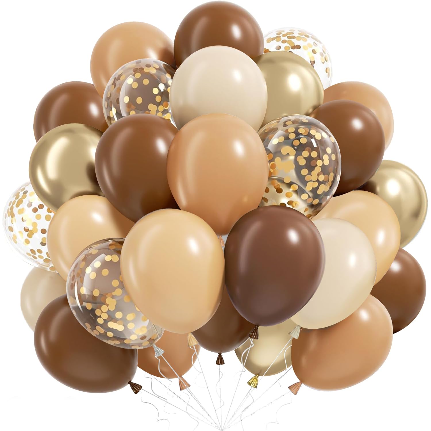 Brown Gold Balloons, 60pcs Apricot Gold Brown Latex Balloons with Confetti Balloon, 12 inch Khaki Beige Neutral Helium Balloon for Baby Shower Wedding Engagement Birthday Party Decorations — image 1