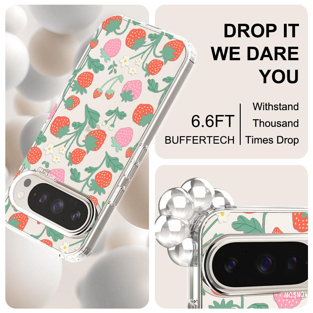 MOSNOVO Case for Google Pixel 10 & Pixel 10 Pro, [Buffertech 6.6ft Military-Grade Drop Protection] [Anti Peel Off Tech] Clear TPU Bumper Phone Case Cover Design - Cute Cherry — view 574