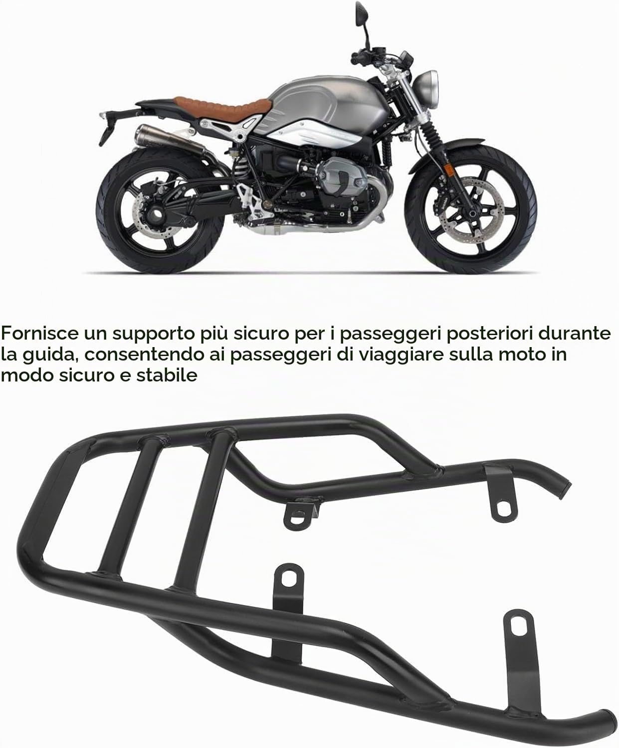 Portapacchi Posteriore per Moto, Staffa di Supporto per Tubo in Ferro 19 Mm, Barra per Corrimano del Passeggero, Adatto per R NineT 2014-2022, R NineT SCRAMBLER 2016-2022, R