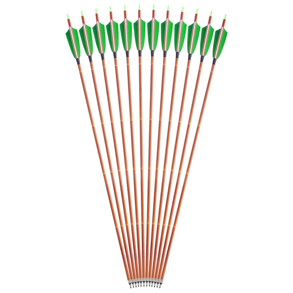 SHARROW 32" Flèche de Carbone Spine 500 Flèche Carbone Flèche Arc Flèches de Chasse avec 4" Plumes Naturelles Flèche pour Cible Tir à l'arc ​Arc Classique Arc A Poulies Longbow