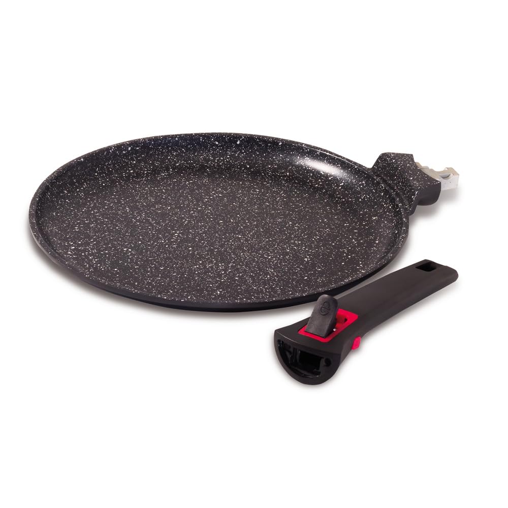 Baumalu - Crepiera Granito Pro Ceramica - Ghisa di alluminio - Tutti i fuochi tra cui induzione - Interno rivestito in ceramica Fusion Pro effetto pietra senza PFOA e PFAS - Manico rimovibile - Ø28 cm