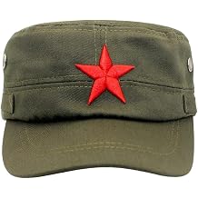 Adjustable Hat|Cadet Hat for Men Women Short Brim Sun Protection Adjustable Cadet Cap with Red Star Polyester Vintage Army Cap for Daily Wear, Outdoor, Travel