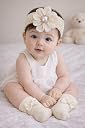 Socks with Matching Hairband for Girls, Infant Accessory Set, Age 0-12 Months (Cream) gallery image