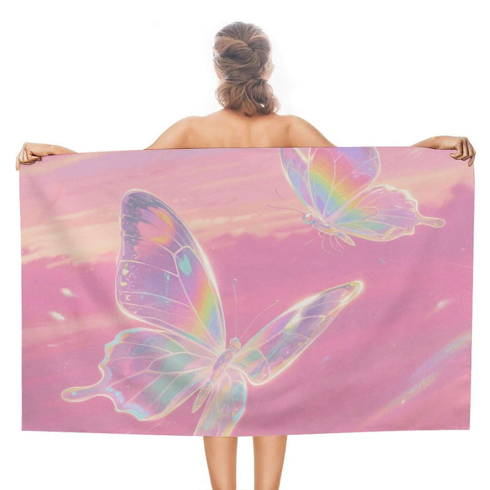 asbwuo Transparent Butterfly Beach Towels Extra Large Quick Dry Absorbent