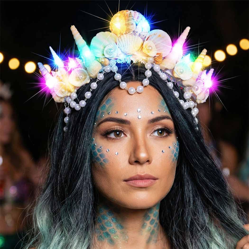 BARTOSI Mermaid Crown Light Up Seashell Headband Mermaid Hair Accessories for Women - Image 6
