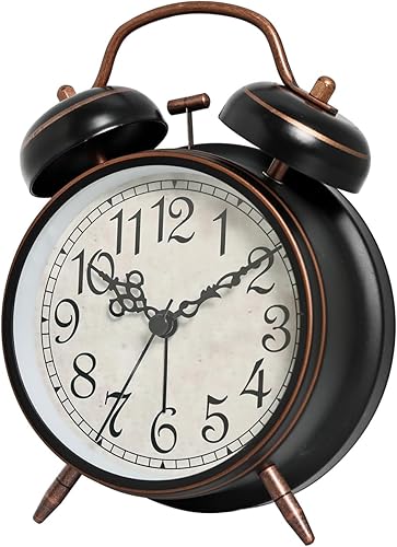 Loud Alarm Clock for Heavy Sleepers 4 inches Retro Twin Bell Alarm Backlight for Bedroom and Home Decoration(Retro Black)