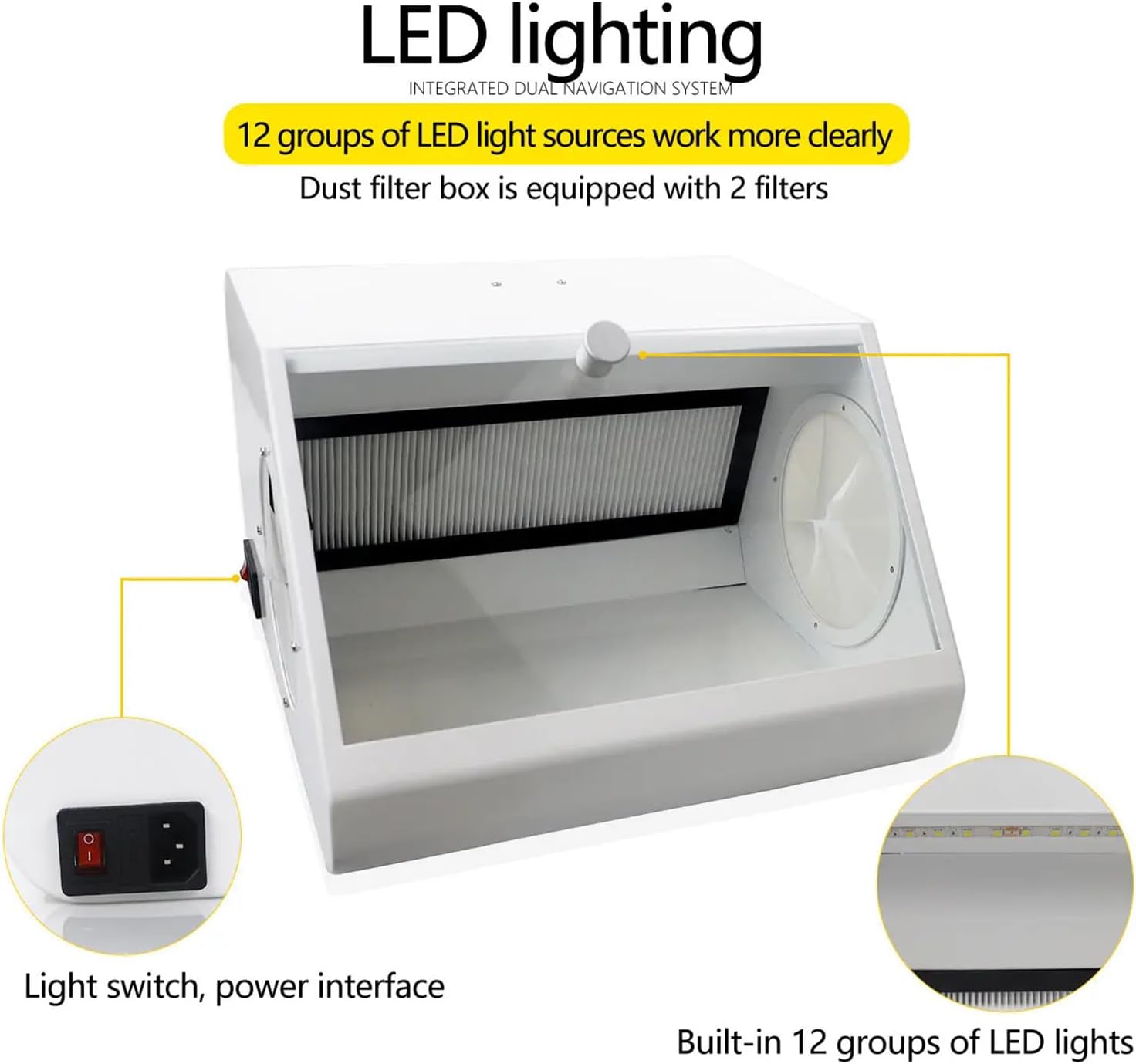 Lab Grinding Polishing Box Lapping Protector Sandblasting Dust-Proof Case Lab Sandblaster Dust Collector LED Vacuum Dust Collector