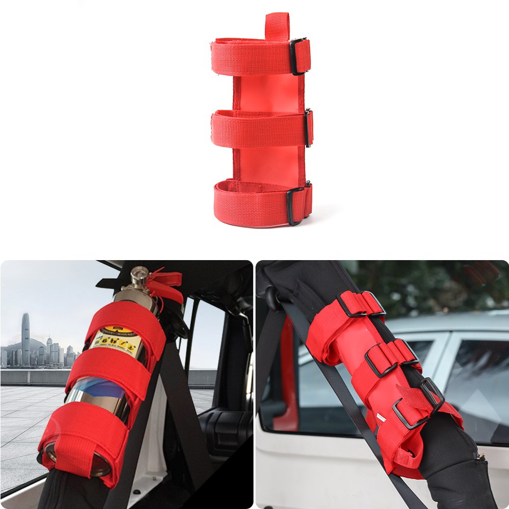 JeCar Adjustable Interior Roll Bar Fire Extinguisher Holder for Jeep Wrangler(Red)