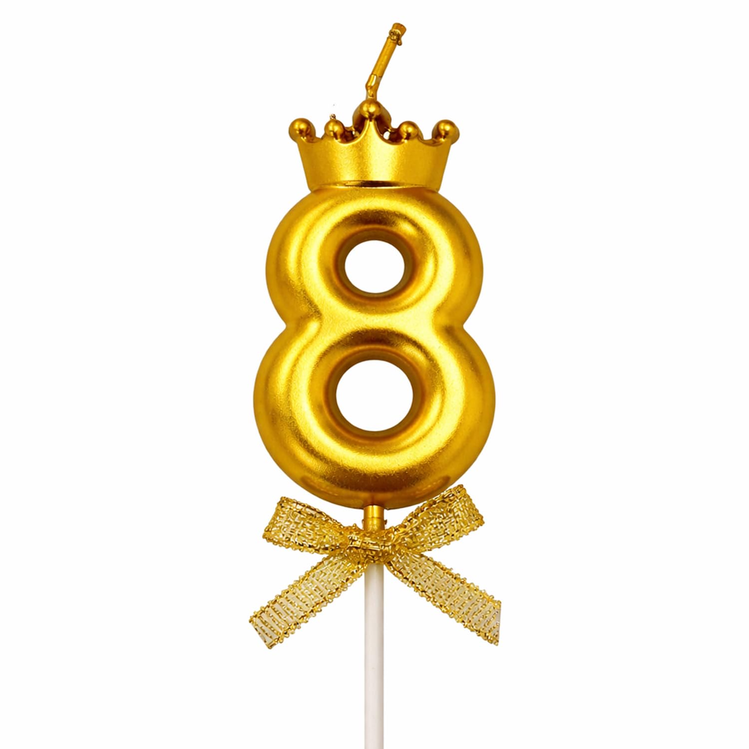 Rozi Decoration Number 8 Birthday Candle for Cake with Crown Design | Gold Metallic Number Candle with Stick | Eighth Birthday Cake Topper for Baby, Kids and Party Celebration-image-14