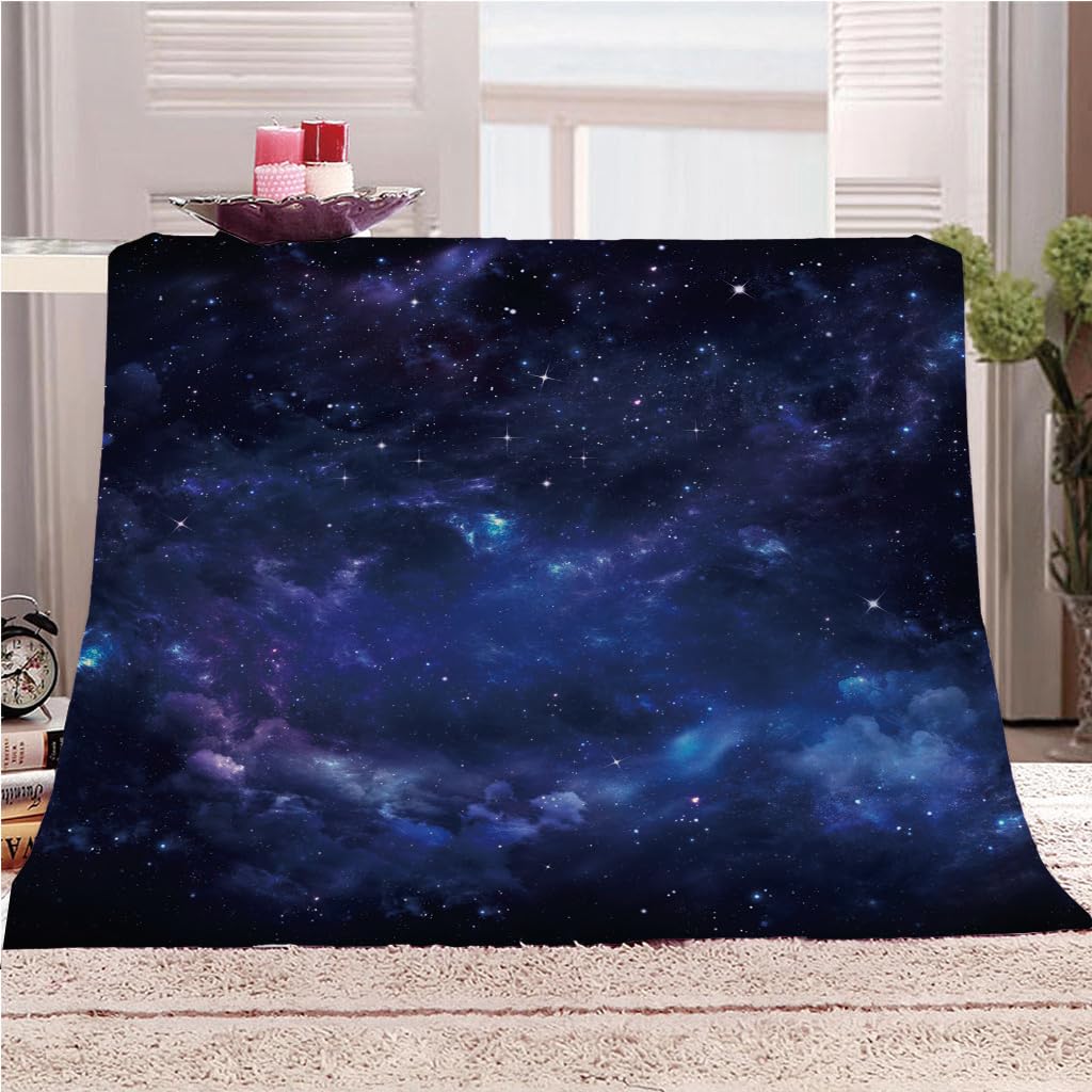 Manta De Franela De Microfibra 180X220Cm Manta De Felpa Suave para Sofá Cama 3D Cielo Estrellado Azul Impresión Patrón Manta Polar Invierno Gruesa Y Esponjosa Caliente Transpirable