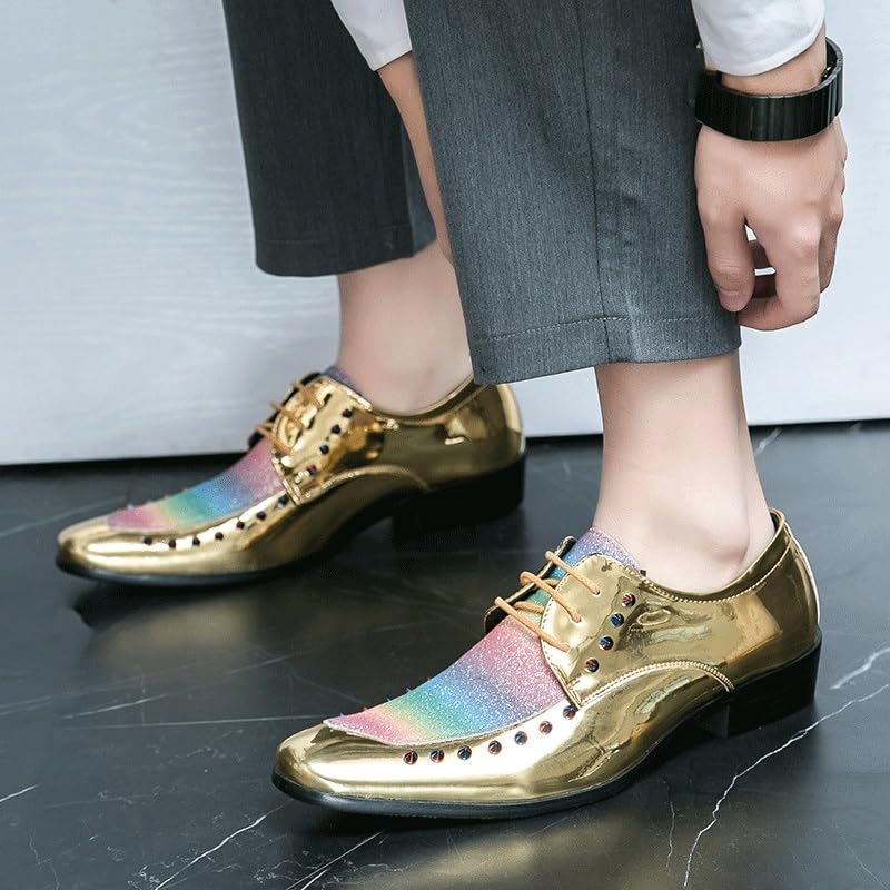 Men's Gold Dress Oxfords, Retro Lace-Up Loafers, Fashionable Business & Casual Shoes, Comfortable Moccasins for Parties & Leisure Wear2