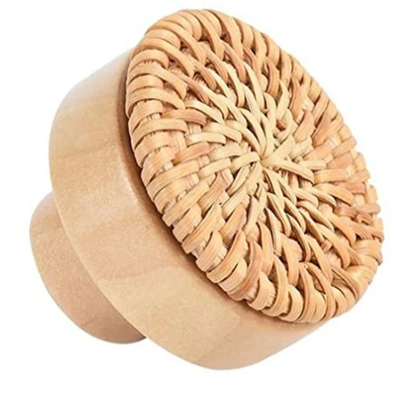 UBOHUZ 8PCS Rattan Woven Round Wooden Handle Cabinet Door Single Hole Log Color for Cupboard, Wardrobe