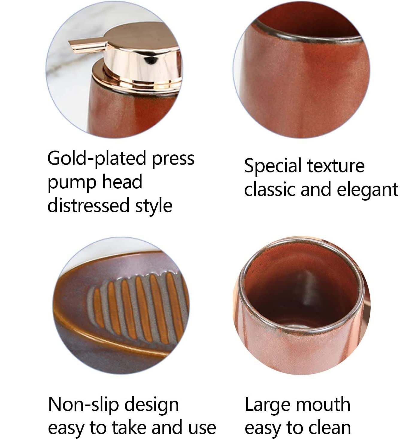 Zestaw Dozowników Mydła Zestaw Akcesoriów Łazienkowych Do Kąpieli Mycia Ceramiki W Stylu Vintage Kreatywny Łazienkowy Na Prezent Łazienka(Bruin,4 piece set)
