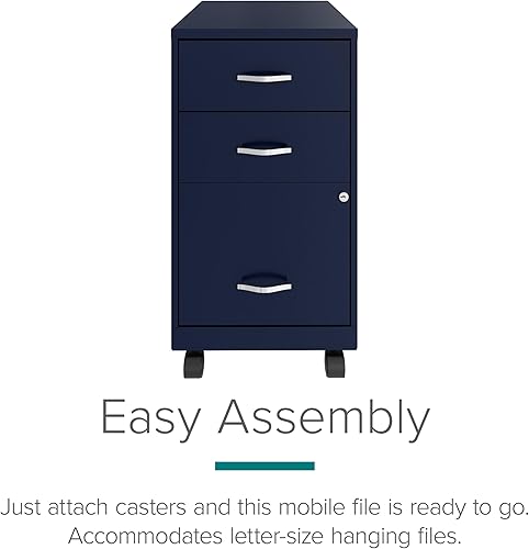 Vista 14 de Space Solutions Archivador móvil de metal de 3 cajones con cerradura, tamaño carta, blanco, totalmente montado