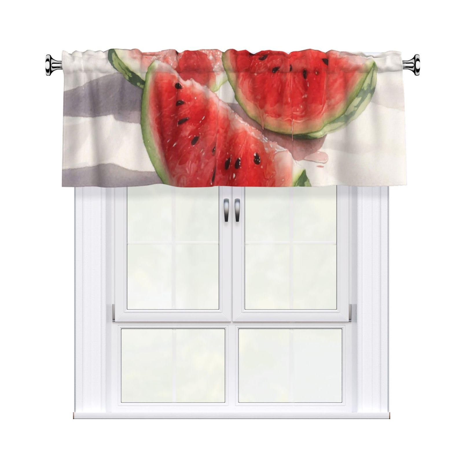 FekiLoot Watermelon Red Slices Curtain Valance for Windows, Kitchen Window Valances Rod Pocket Window Treatments Short Curtains Drapes for Bathroom Bedroom Cafe Decor 54x18inch 1 Panel