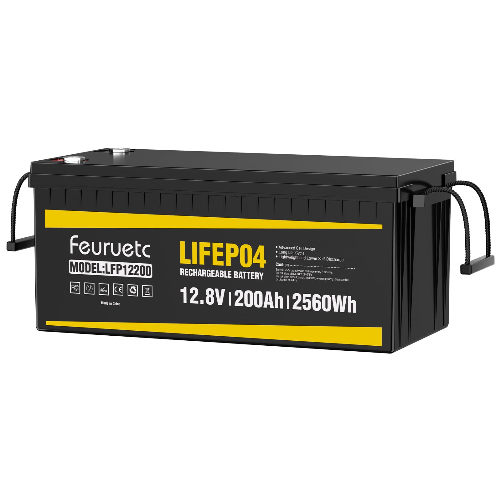 12V 200Ah Lithium LiFePO4 Battery, Built-in 200A BMS, 2560Wh Energy Storage, Iron Phosphate 8000-15000 Deep Cycles Battery for Solar, Trolling Motor, RV (1PC)