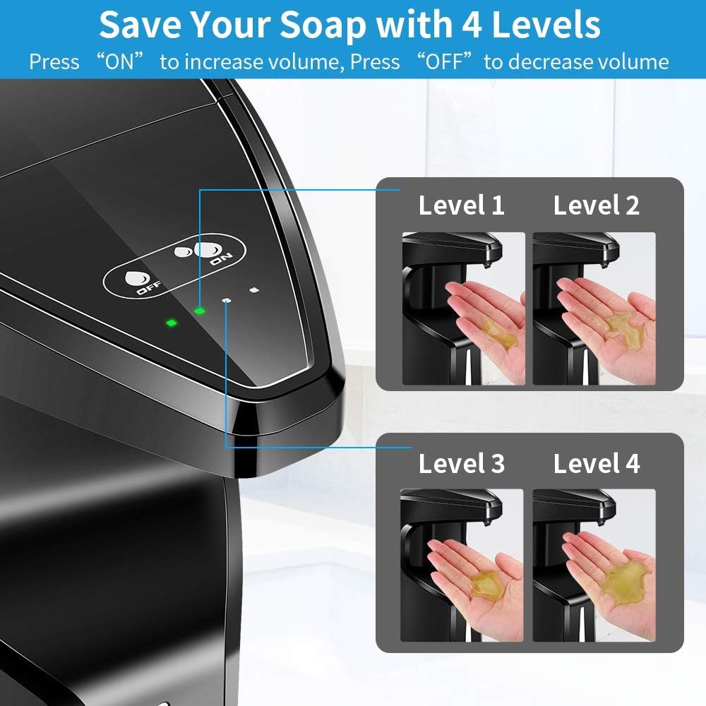 AFMAT Automatic Hand Sanitizer Dispenser, Black Touchless Soap Dispenser, Kitchen Bathroom Hand Soap Dispenser, 15.2 oz Countertop Hand Sanitizer Gel Alcohol Soap Dispenser w/Adjustable Soap Volume