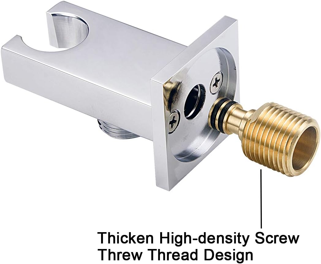 Square Solid Brass Chrome Hand Held Shower Head With Wall Connector and Hose Set