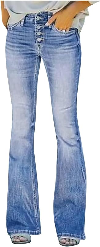 Womens Jeans High Waisted Flare Denim Jeans Stretch Casual Pants