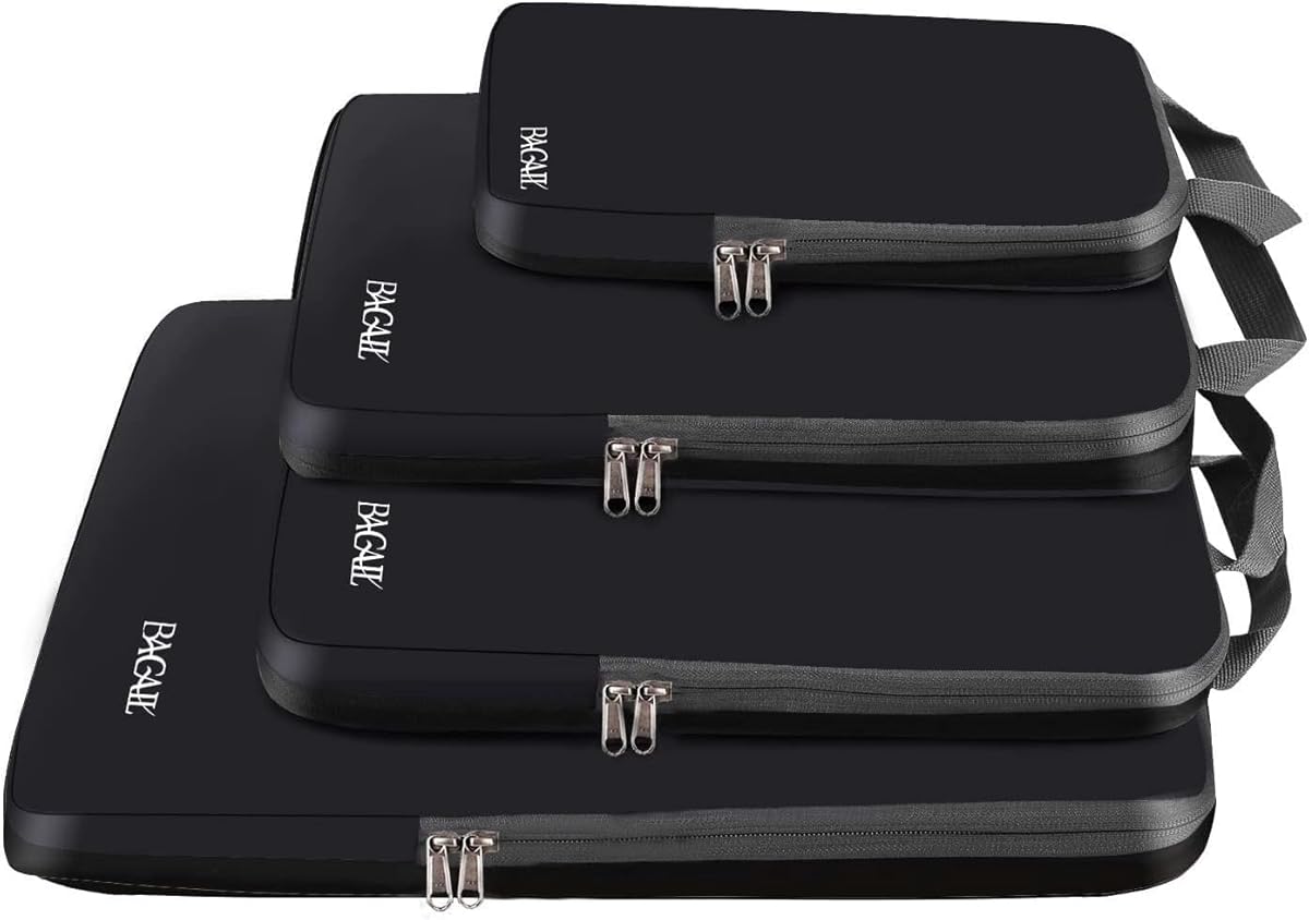 Bagail 4 Set/6 Set Compression Packing Cubes Travel Expandable Packing Organizers(Black,4 Set)