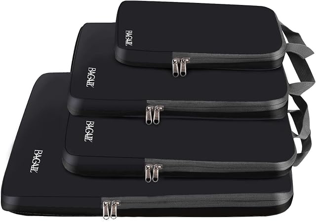 BAGAIL 4 Set Compression Packing Cubes Travel Expandable Packing Organizers(Black,4 Set)