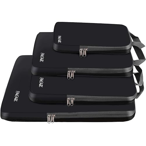 BAGAIL 4 Set/6 Set/8 Set Compression Packing Cubes Travel Accessories Expandable Packing Organizers (Cloth Pattern, 4-Black)