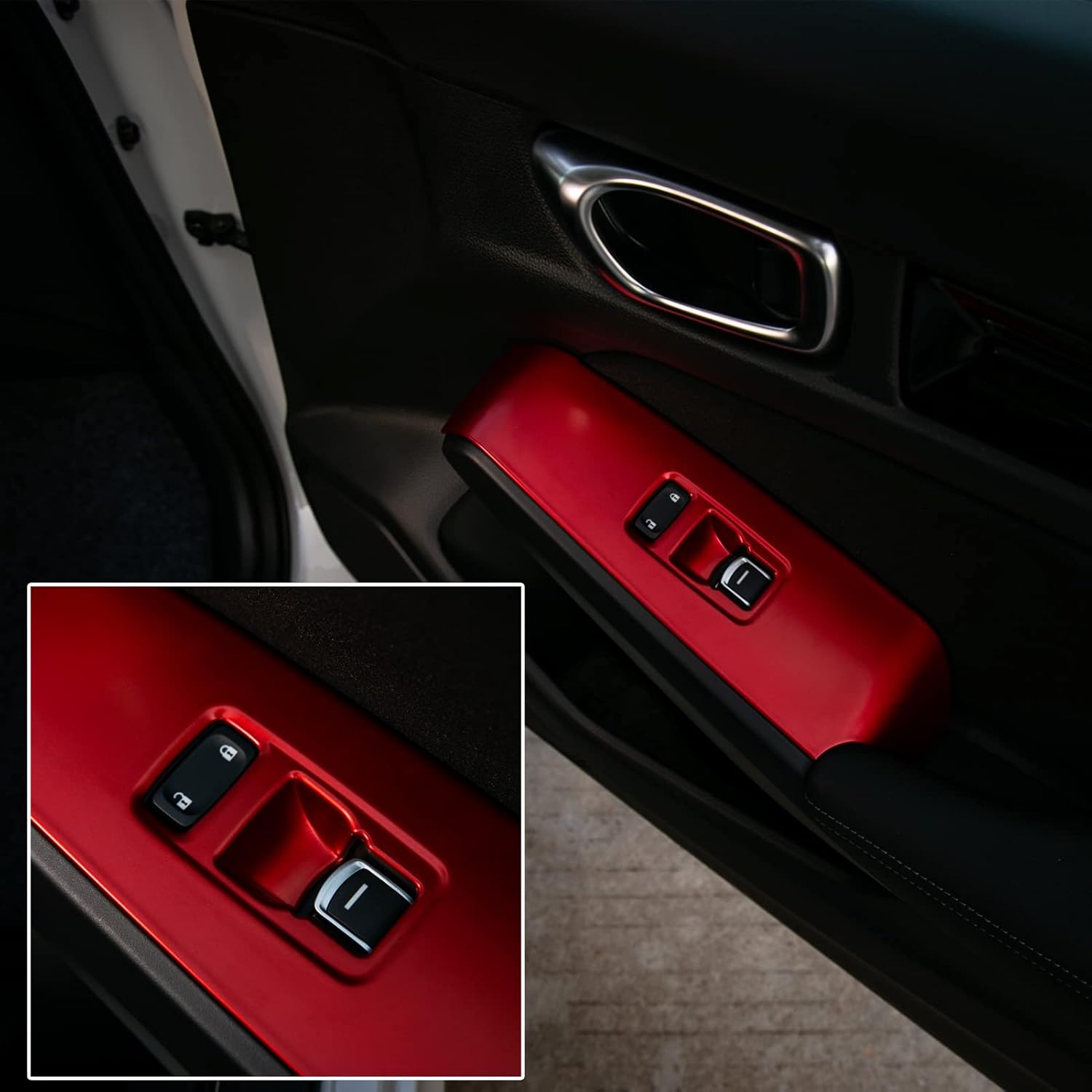 CKE 4pcs Compatible with Honda Civic 2026 2025 2024 2023 2022 Accessories Car Door Armrest Window Lift Down Switch Panel Interior Armrest Cover Trims for 11th Gen Civic -Red