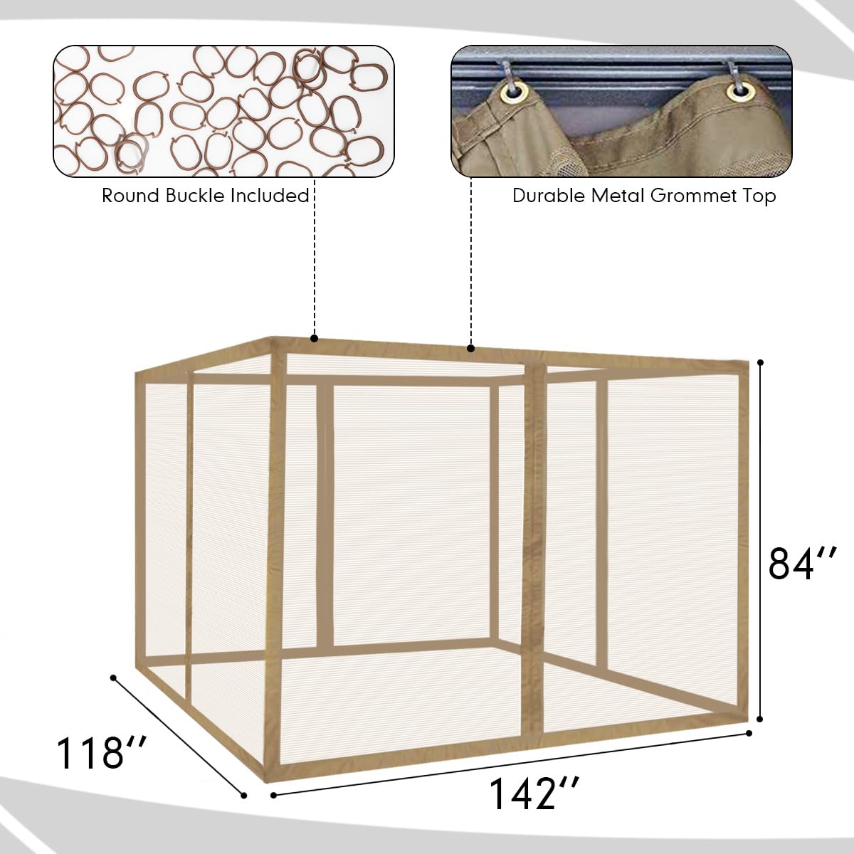 Ontheway - Zanzariera di ricambio universale per gazebo da 20 x 30 cm, colore: marrone chiaro