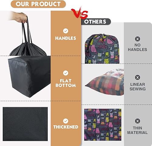 Miniatura 5 de Bolsa de lavandería de viaje lavable con asas y cordón (paquete de 2), resistente lo suficientemente grande como para contener 3 cargas de