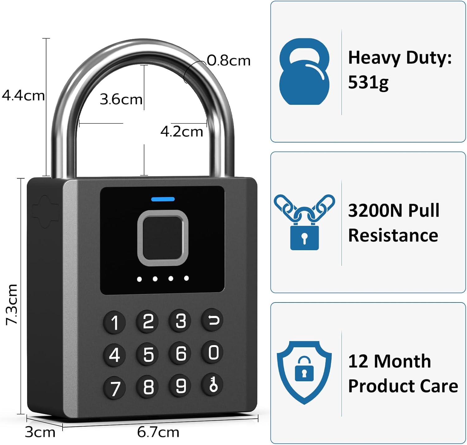 Heavy Duty Smart Padlock with Key, Fingerprint Biometric Combo Lock with Bluetooth APP, Waterproof Electronic Digital Lock for Gate Outdoor Fence Storage Unit Outdoor Fence Shed Gym