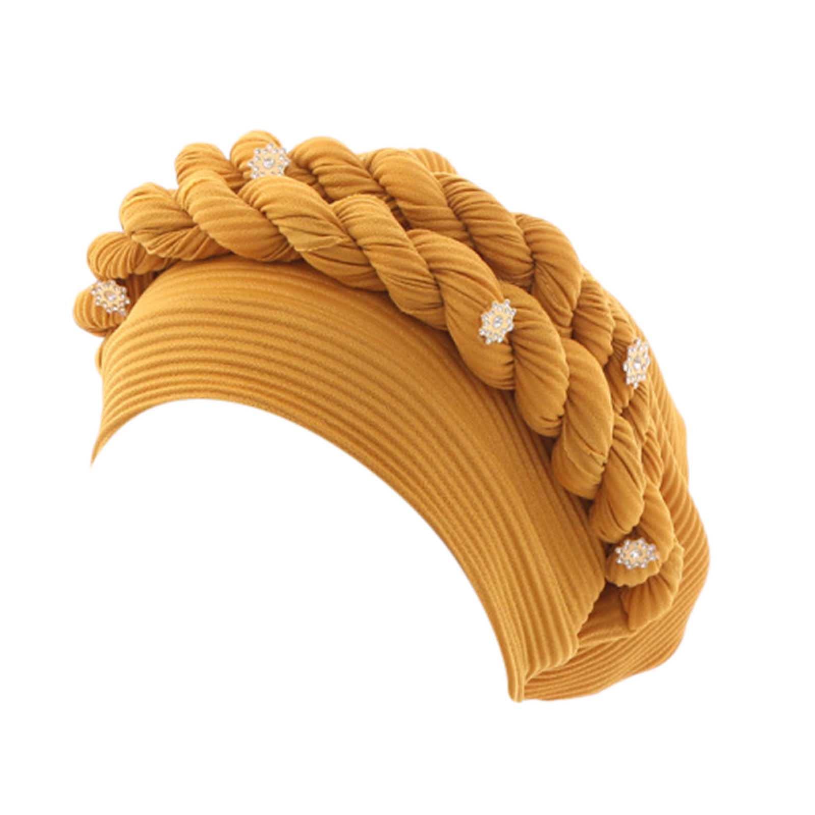 African Womens Hijab Twisted Braid Turban Hats Beaded Headscarf Faux Pearl Cancer Chemo Beanies Cap Headwrap Headwear