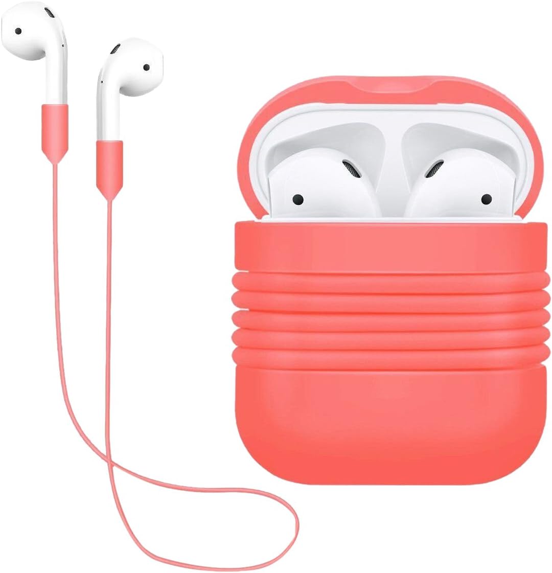 Yometome AirPods Case, Shockproof Silicone Protective Cover Accessories Skin with Earphone Sports Anti-lost Strap Pink