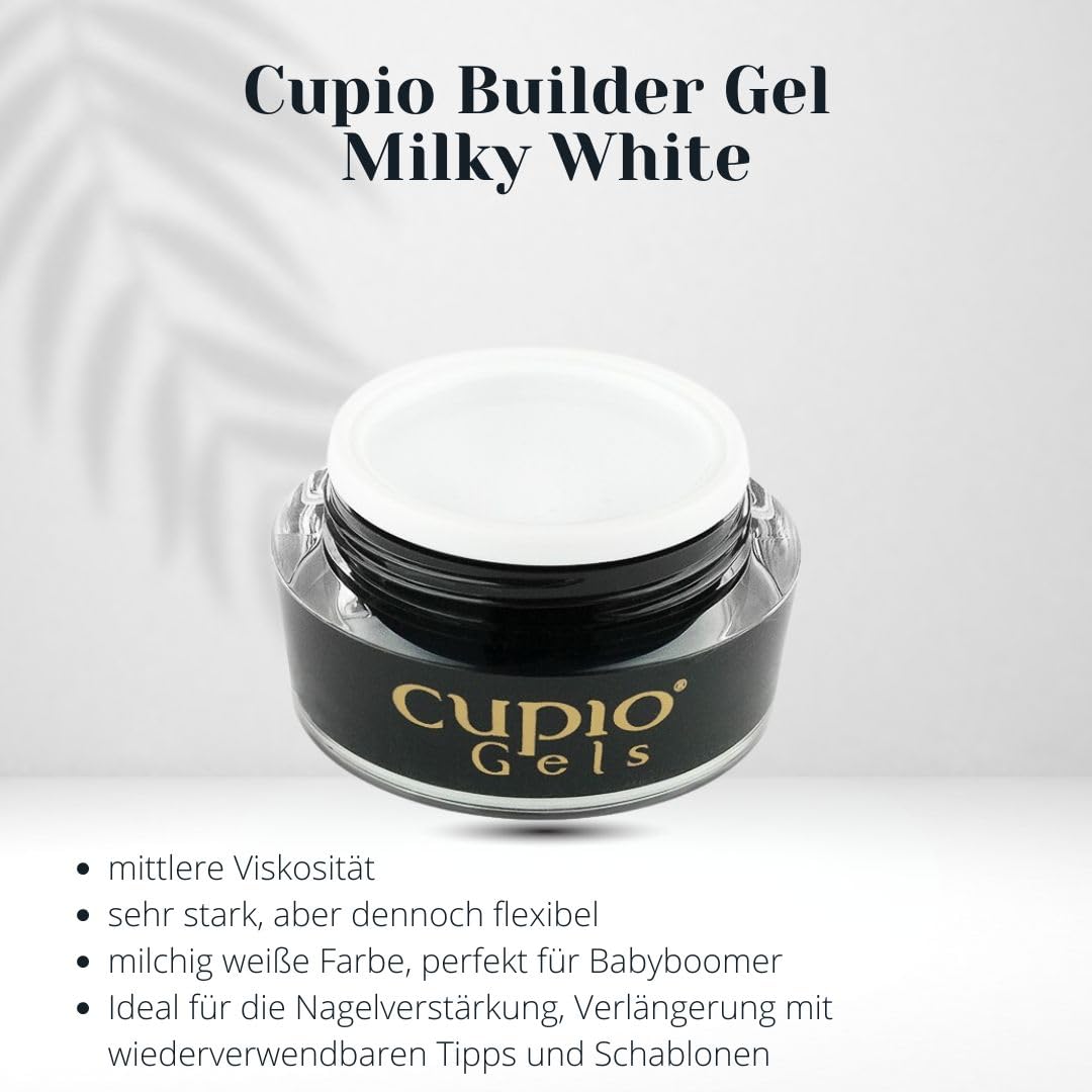 Cupio Builder Gel Milky White – 50 ml – Gel UV/LED da ricostruzione bianco latte – Alta adesione & flessibilità – Ideale per babyboomer e tecnica pinching – Senza HEMA
