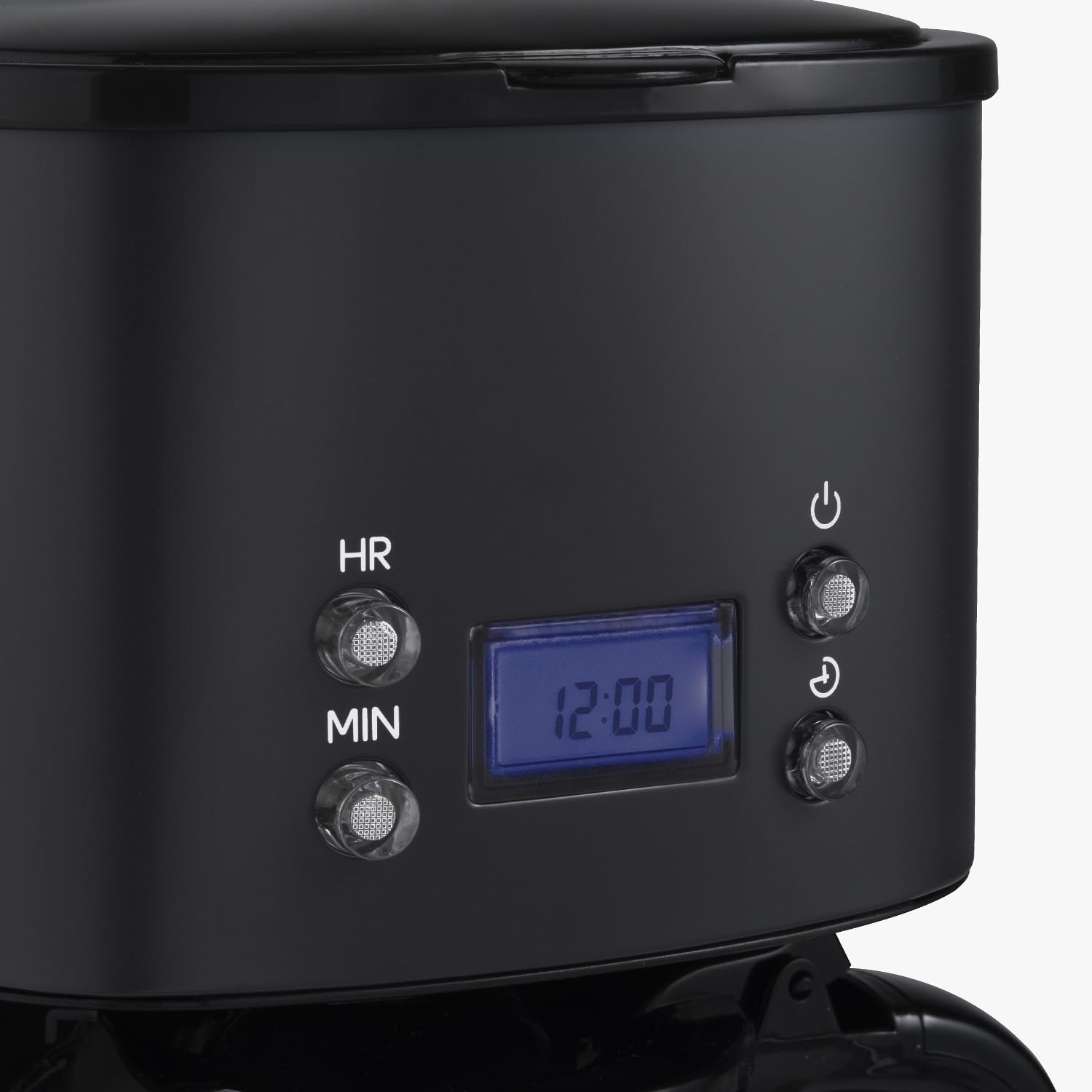 H.Koenig Cafetière Programmable MG32, Machine à café filtre, Réservoir à eau 1,5L (12 tasses), 1000W, Carafe en Verre Graduée, Ecran LCD, Corps en acier inoxydable, Noir