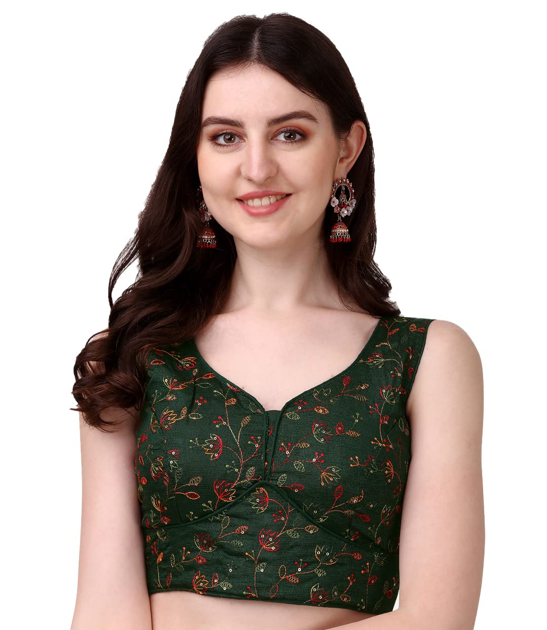 Pujia Mills Womens Sweetheart Neck Sleeveless Saree Blouse(Pihu Dark Green_38)