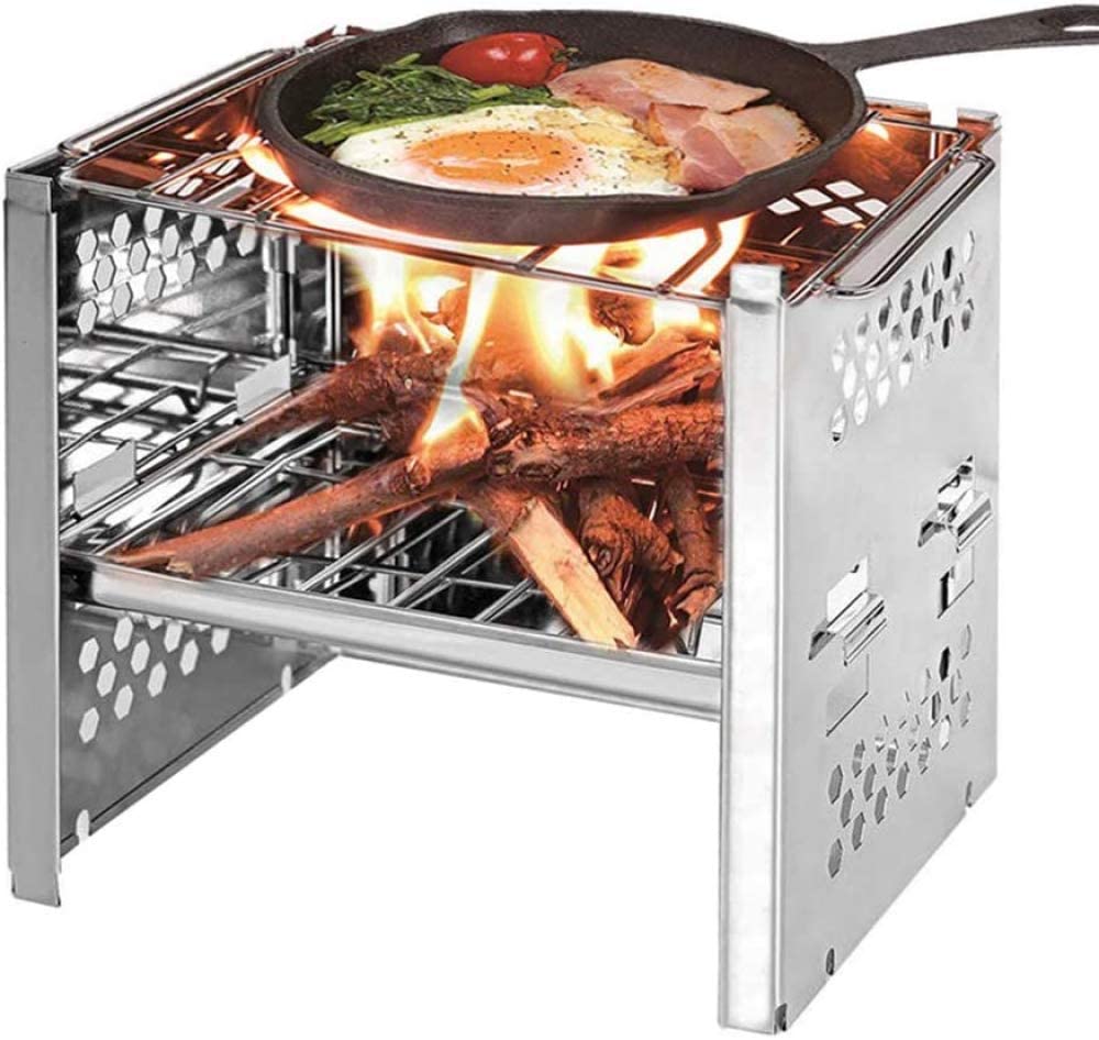 Réchaud de Camping Pliable Sac à Dos Réchaud Portable Mini Réchaud à Bois Pliant Réchaud en Acier Inoxydable Pique-Nique Grill Réchaud pour Camping en Plein Air Cuisine,A