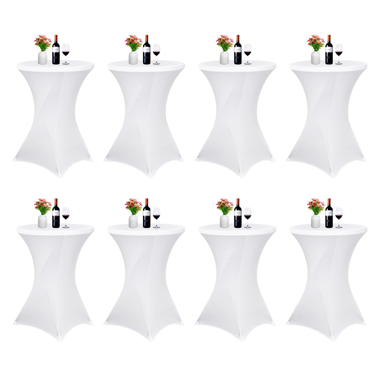 Pesonlook Paquete de 8 manteles elásticos de elastano con esquinas cuadradas de 70 x 110 cm, color blanco, para mesa alta, mantel redondo para cóctel, bar, boda, cóctel, fiesta, banquete (blanco)