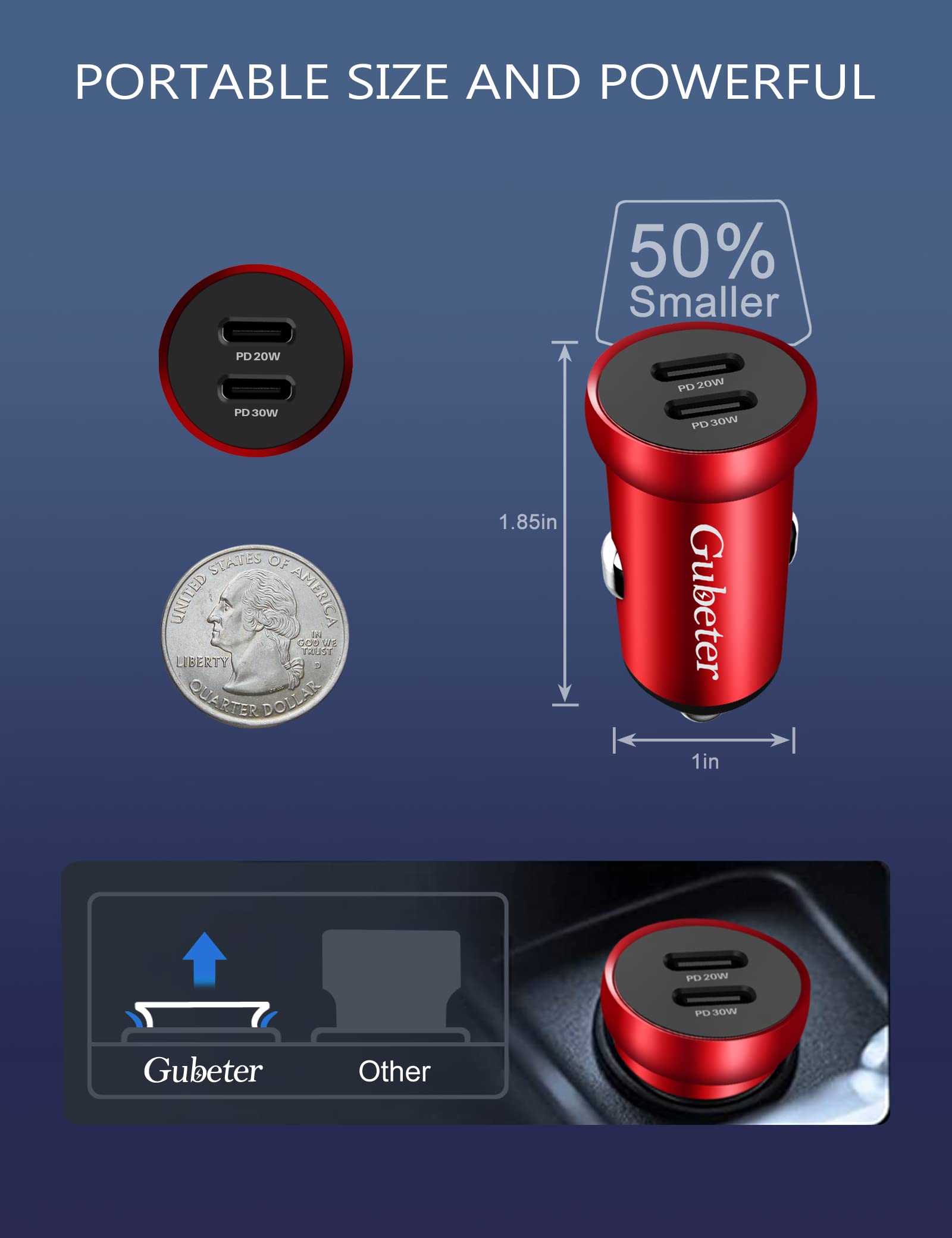 Amazon.com: USB C Car Charger 50W Adapter - PD 3.0 Dual Port USB C Car  Charger Fast Charging for iPhone 13/iPad Pro, Type C Car Charger PPS Rapid  Charger for iPhone 12/12
